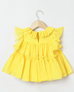 Load image into Gallery viewer, Yellow Chiffon Woven Frill Sleeve Solid Dress for Girls - BYB PREMIUM