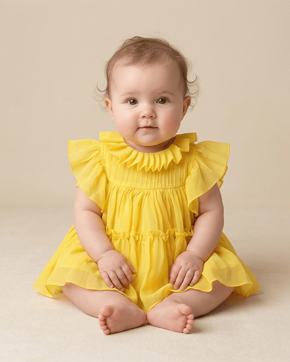 Yellow Chiffon Woven Frill Sleeve Solid Dress for Girls - BYB PREMIUM