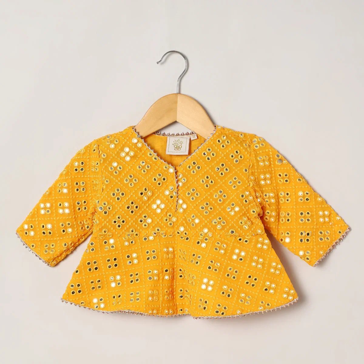 Yellow & gold mirror work lehenga set for girls | georgette & art silk byb premium