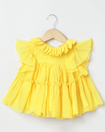Load image into Gallery viewer, Yellow Chiffon Woven Frill Sleeve Solid Dress for Girls