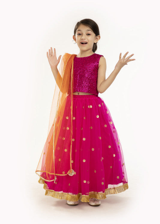 Hot Pink Sequin Lehenga Set