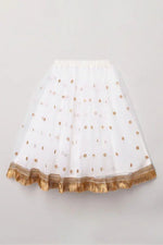 Load image into Gallery viewer, Girls White & Gold Sequin Lehenga Set with Red Dupatta - BYB PREMIUM