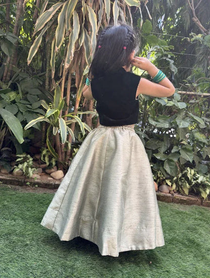 Hand Embroidered Green Velvet Top And Lehenga