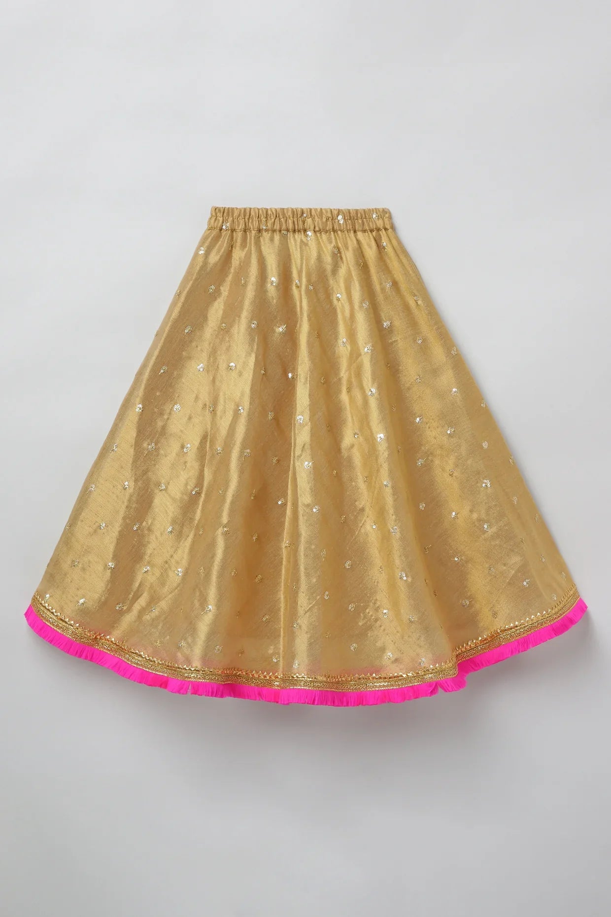 Golden Lehenga Set with Hot Pink Border