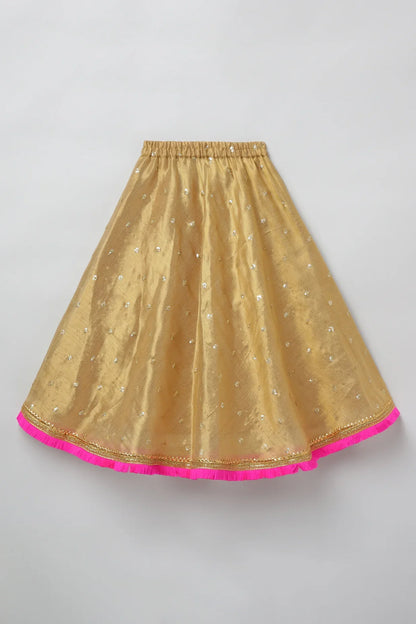 Golden Lehenga Set with Hot Pink Border