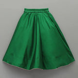 Girls pink taffeta silk embroidered lehenga set with green skirt and yellow dupatta