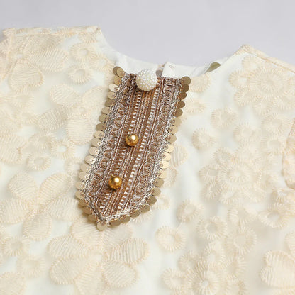 Off-White Organza Kurta Sharara Set with Mustard Dupatta