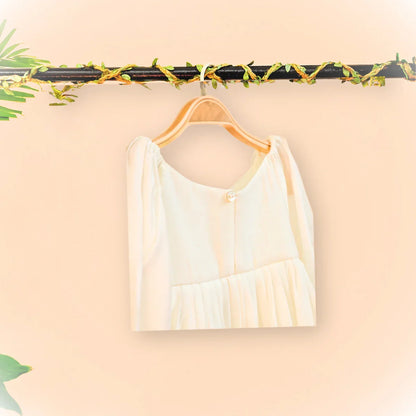 Roman silk baloon sleeve with 3D flower top
