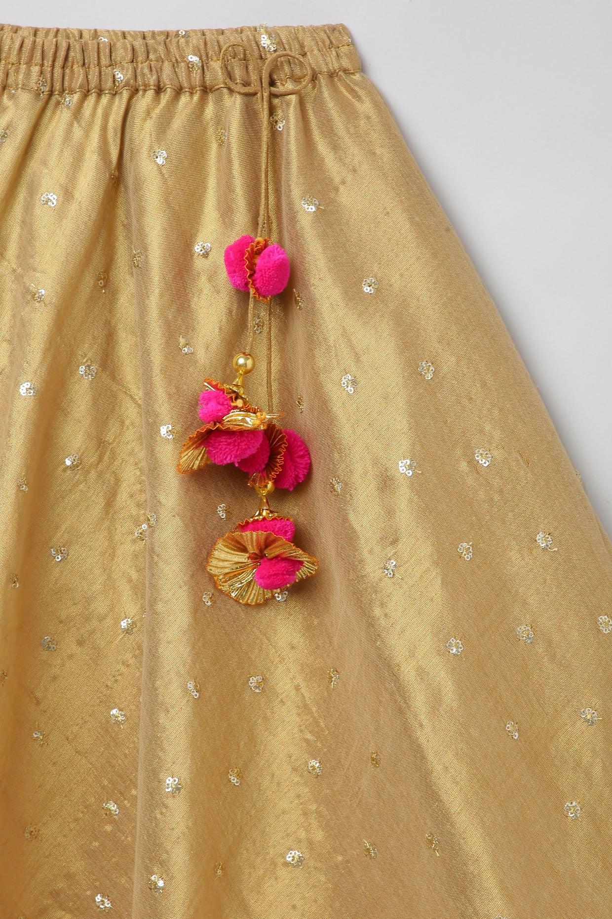 Golden Lehenga Set with Hot Pink Border