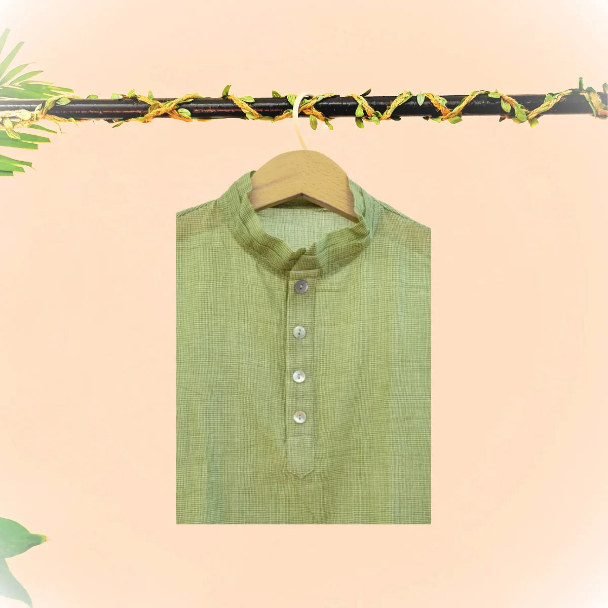 Grass green Baby checks short kurta