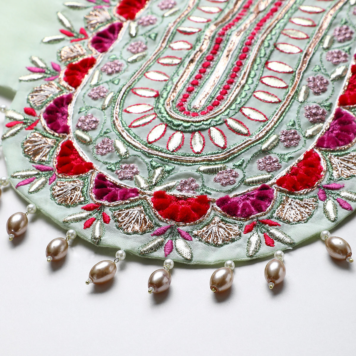 Chanderi silk lehenga set featuring exquisite hand embroidery, along with a beautiful dupatta