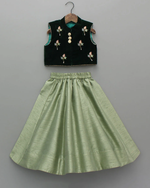 Load image into Gallery viewer, Hand Embroidered Green Velvet Top And Lehenga
