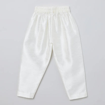 White & Baby Pink Raw Silk Kurta-Pyjama Set for Boys