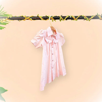 Paper poplin baby pink pleated shirt dress