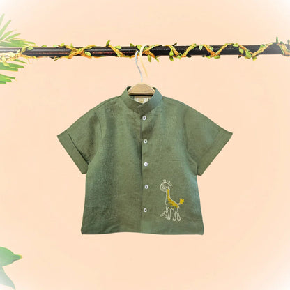 Olive green Pure linen with Embroidery cord set