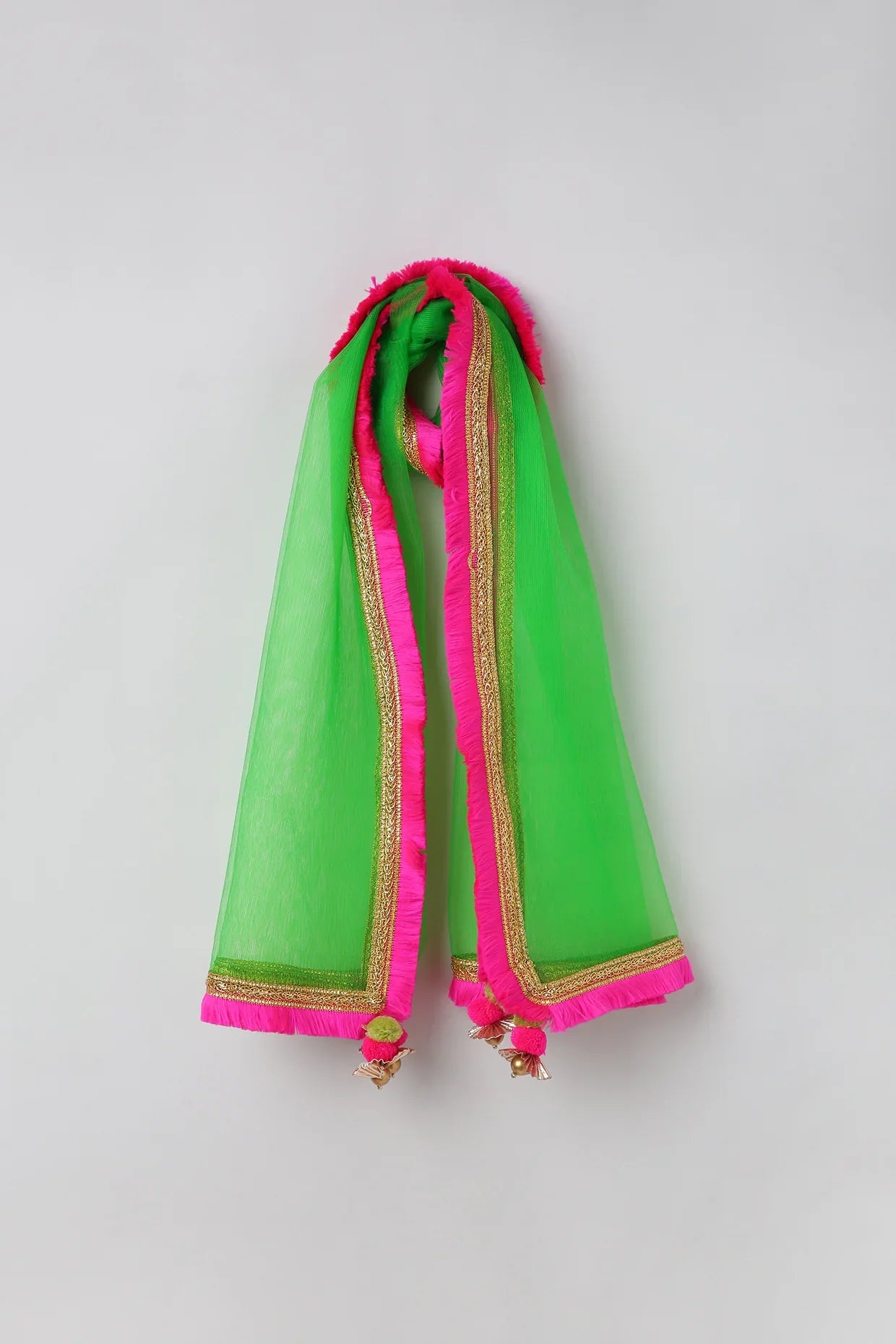 Golden Lehenga Set with Hot Pink Border