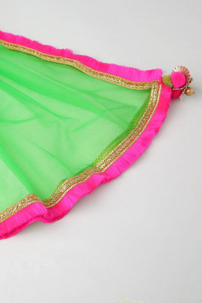 Golden Lehenga Set with Hot Pink Border