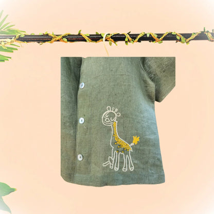 Olive green Pure linen with Embroidery cord set