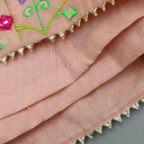 Girls Peach Chanderi Lehenga Set with Multicolor Mirror Embroidery