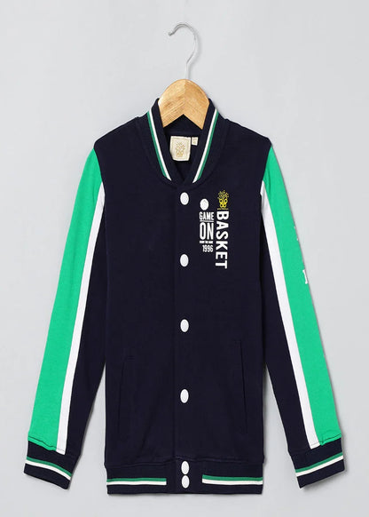 Game On Varsity Cotton Bomber Jacket – Navy Blue