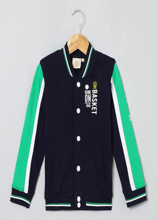 Game On Varsity Cotton Bomber Jacket – Navy Blue