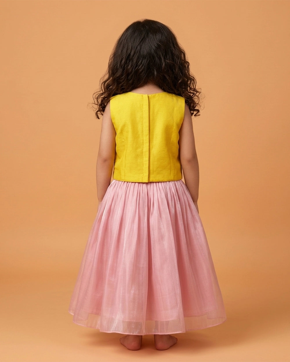 Pink Tissue Silk Embroidered Lehenga Set for Girls