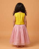 Pink Tissue Silk Embroidered Lehenga Set for Girls
