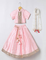Load image into Gallery viewer, Baby pink raw silk goat work anarkali skirt and top set
