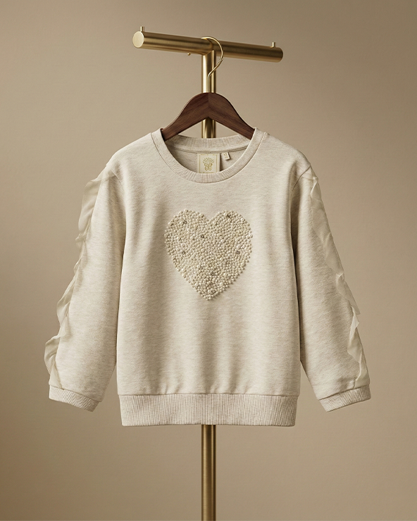Ecru melange cotton elastane sweatshirt for girls