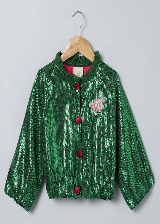 Emerald Green Sequin Party Jacket for Girls