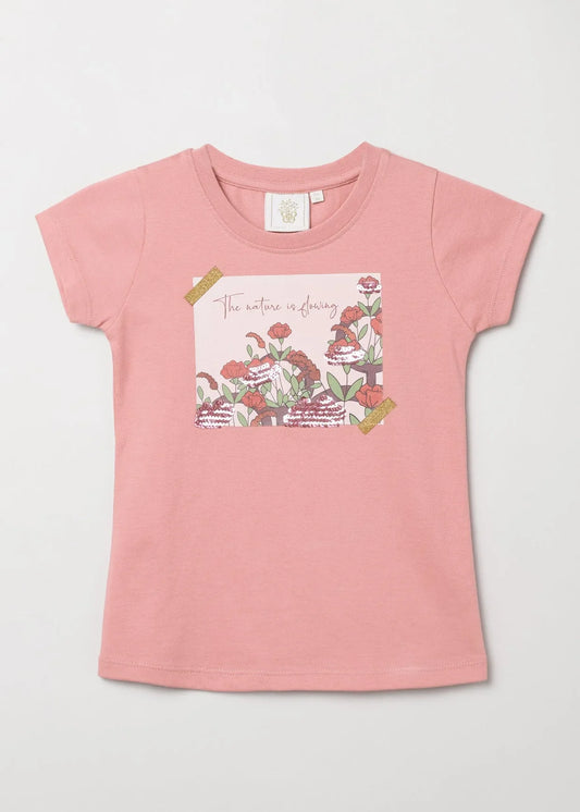 Blush Pink Reversible Sequin Nature Print T-Shirt for Girls