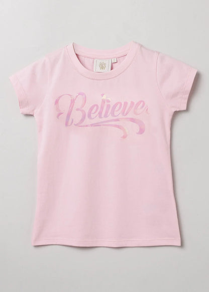 Baby Pink "Believe" Print T-Shirt for Girls