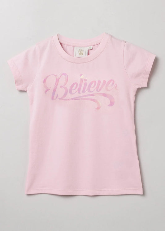 Baby Pink "Believe" Print T-Shirt for Girls