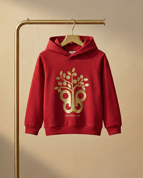 Red Hoodie Sweatshirt with Gold Foil Print