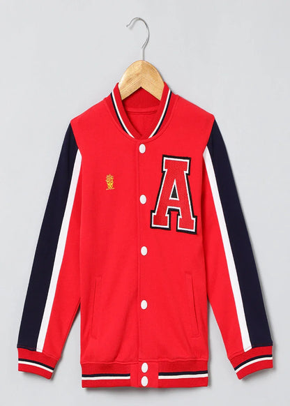 Varsity Vibes Cotton Bomber Jacket – Red