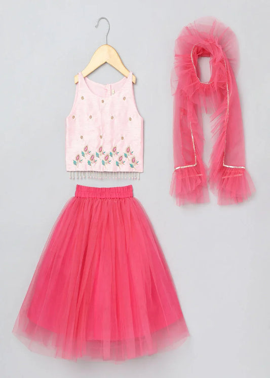 Pink Embroidered Lehenga Set for Girls