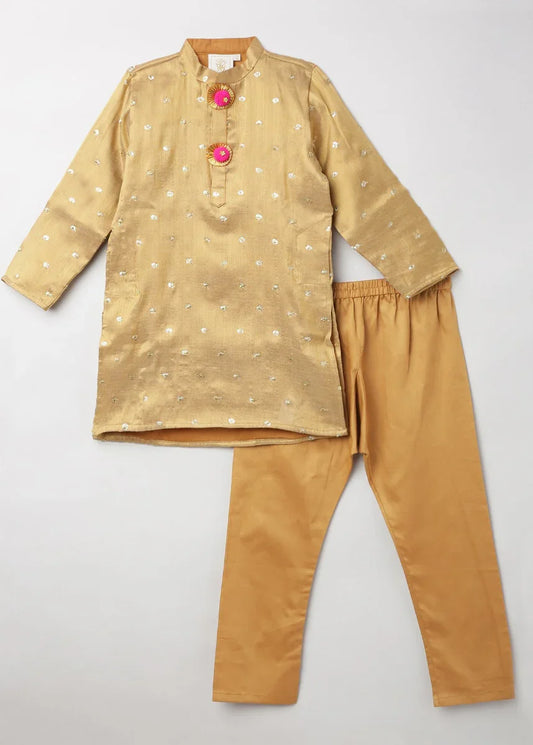 Golden Glow Mirror Work Kurta Set