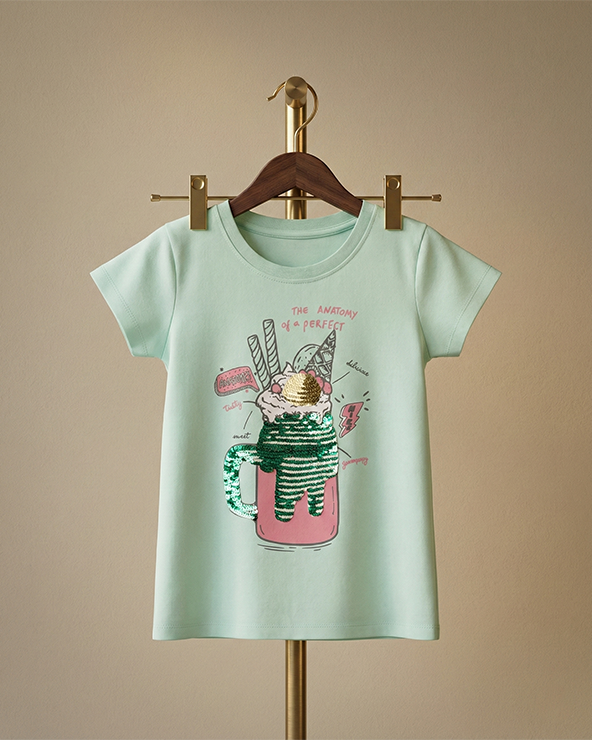 Fresh Teal Cotton T-Shirt for Girls