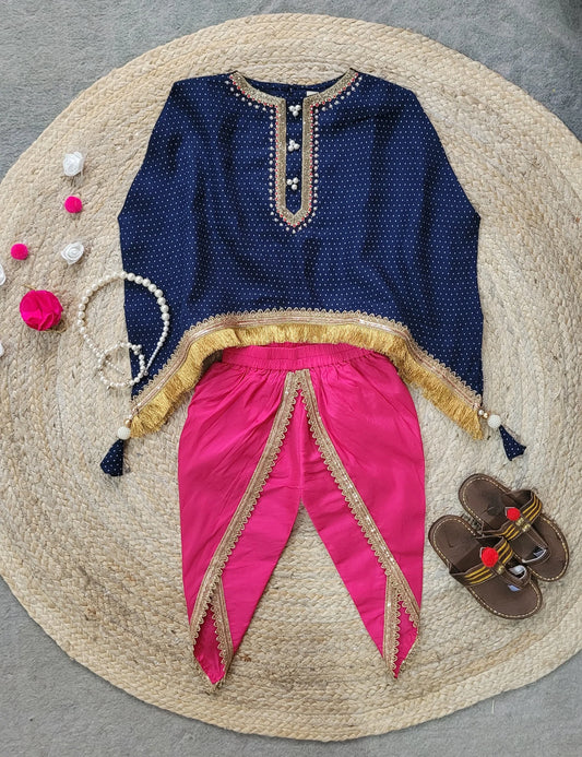 Embroidered Kaftan and Silk Dhoti Set