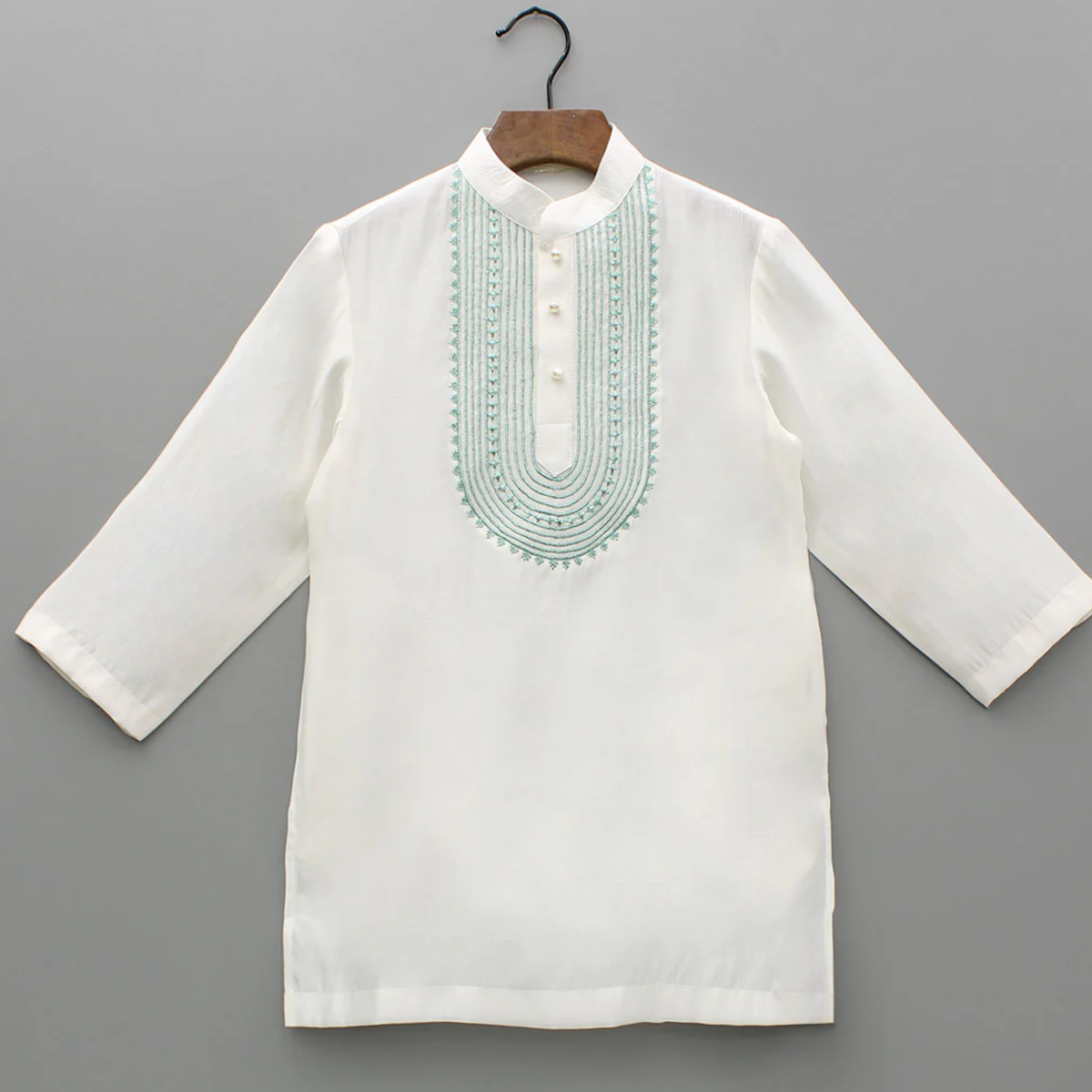 Boys ivory chanderi embroidered kurta pajama set for festive & wedding wear