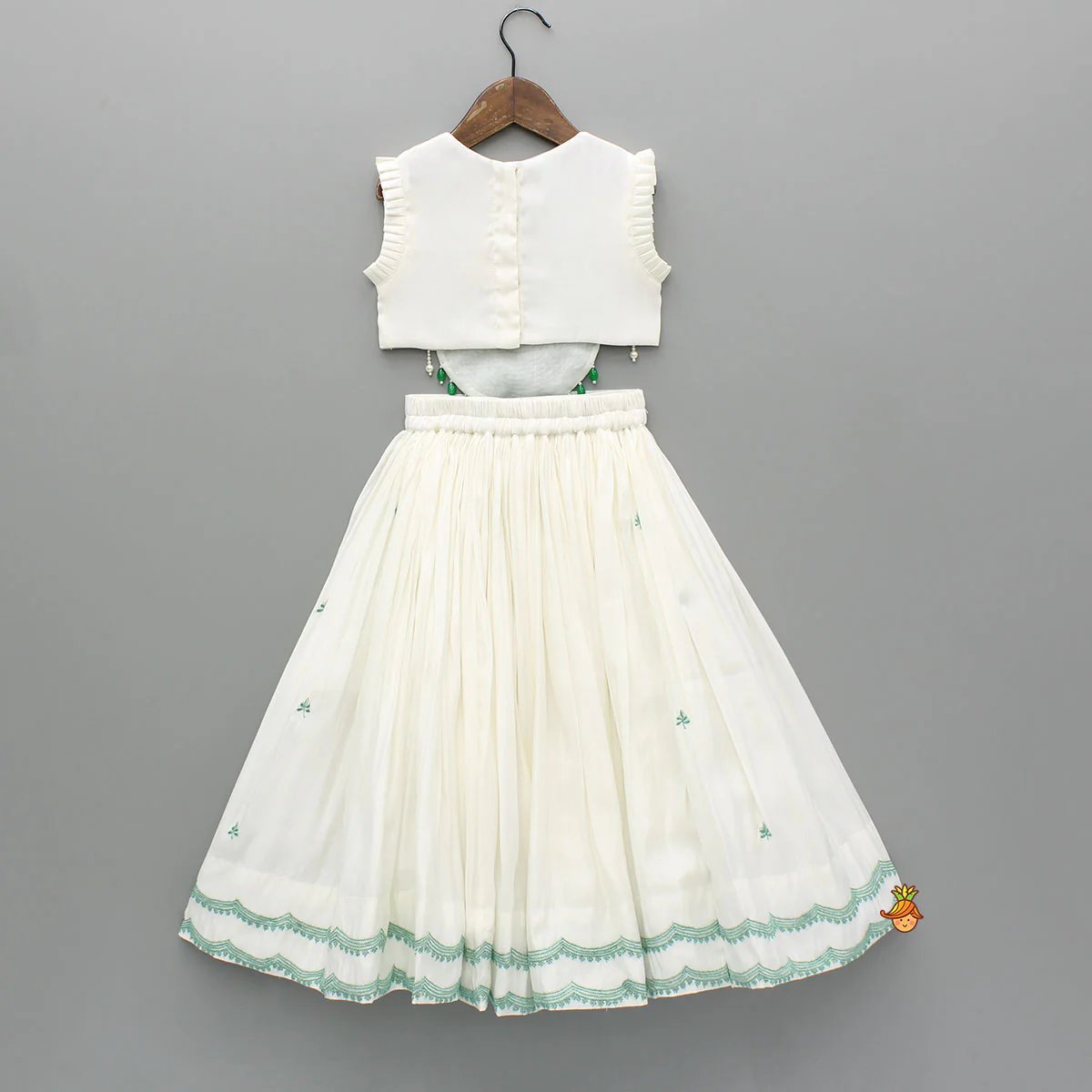 Girls ivory embroidered lehenga choli set with dupatta for festivals