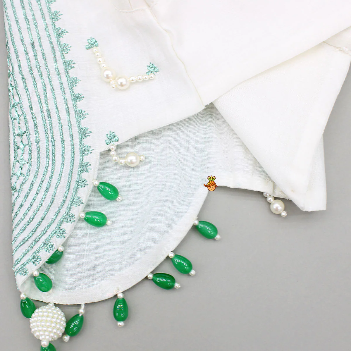 Girls ivory embroidered lehenga choli set with dupatta for festivals