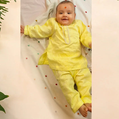 Lime yellow pure linen short kurt’s pajama set