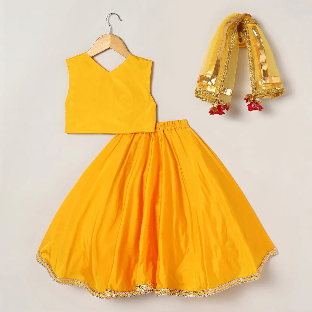 3Pcs Yellow Silk Lehenga Set