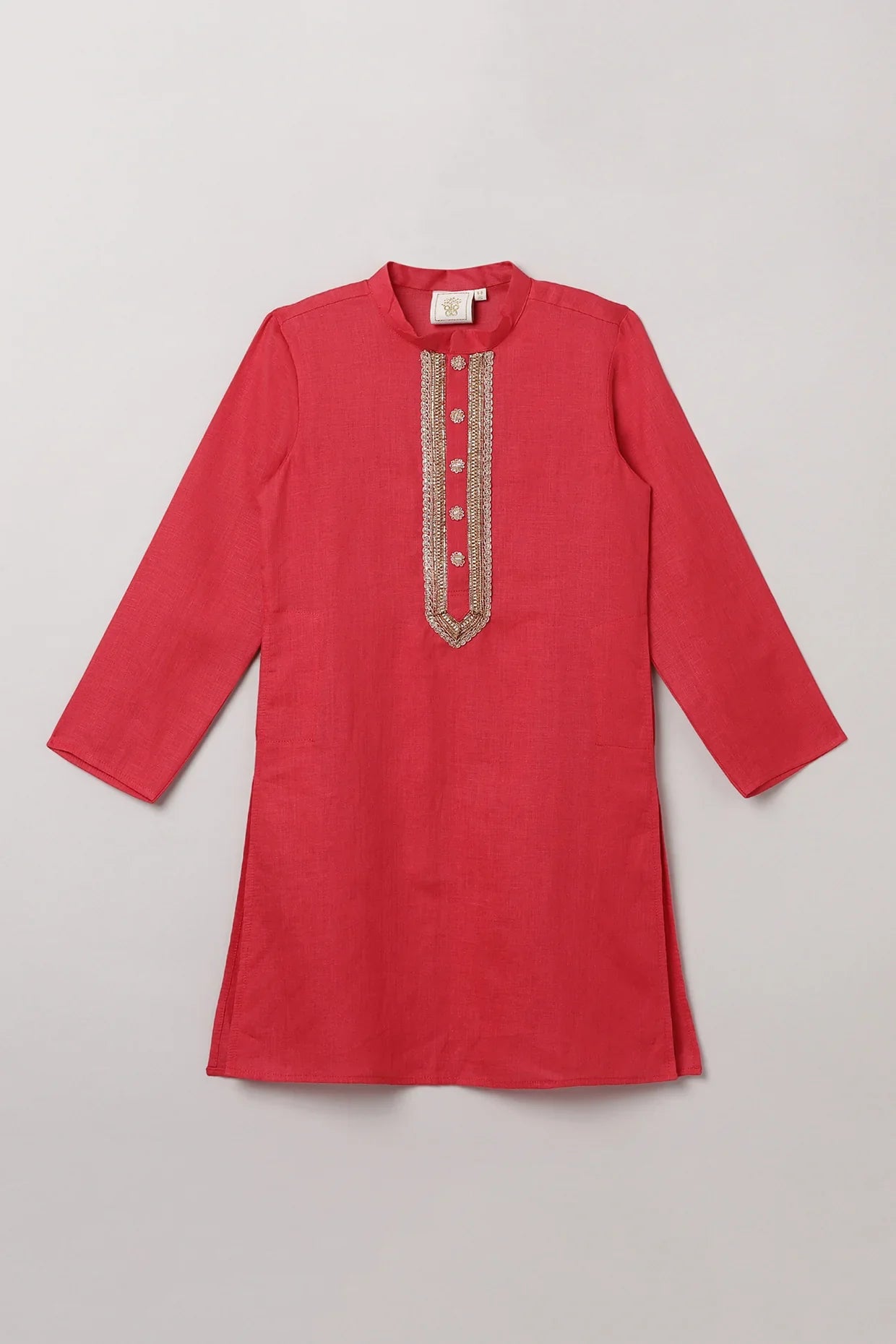 Red Linen Kurta Pajama Set