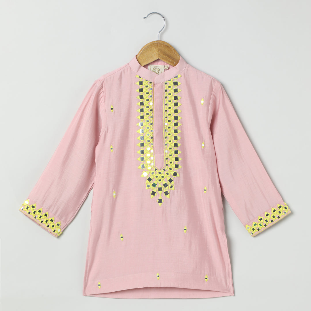 Dusty pink Chanderi silk  Kurta with pyjama set