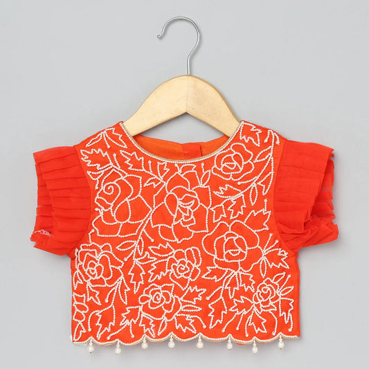 Bright Orange Organza Lehenga Set for Girls