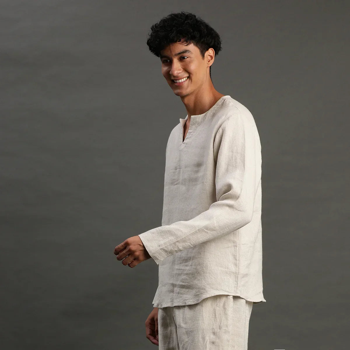Beige Linen short Kurta for Men