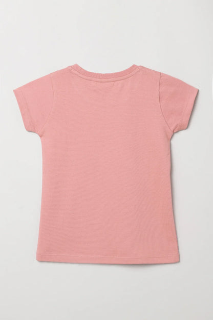 Blush Pink Reversible Sequin Nature Print T-Shirt for Girls