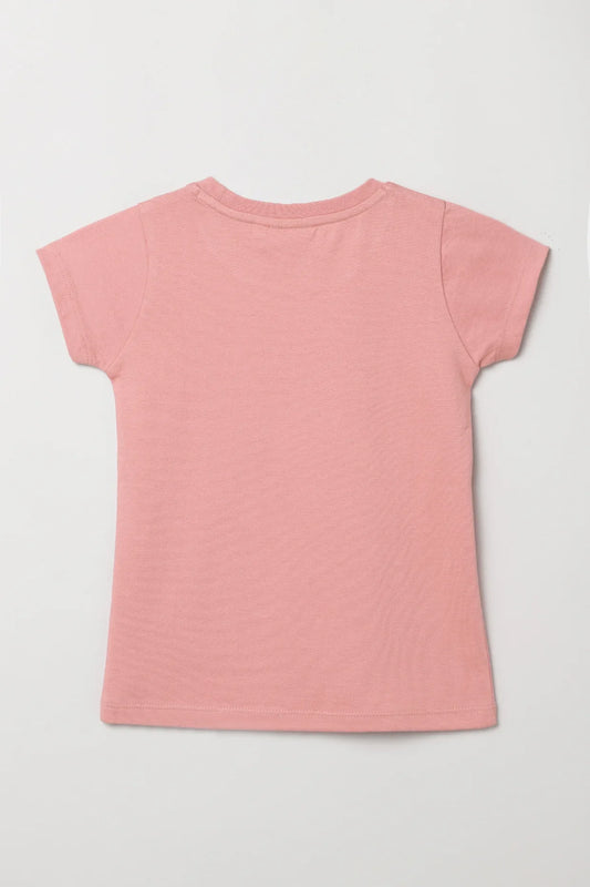 Blush Pink Reversible Sequin Nature Print T-Shirt for Girls